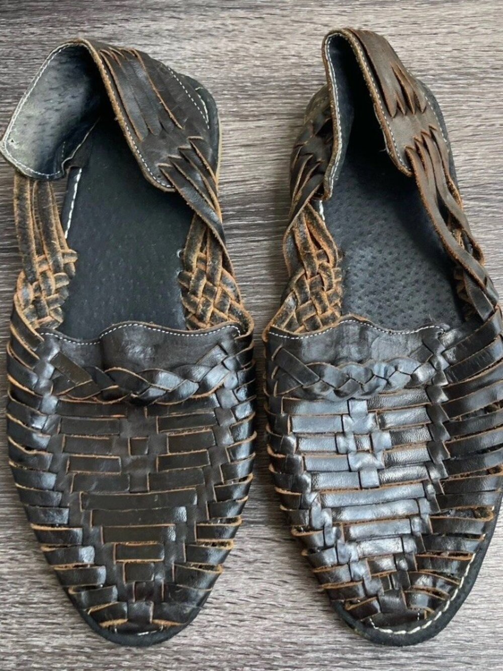 Handmade Woven Leather Black Huaraches Women’s Sandals Sz 9.5 Made in Mexico